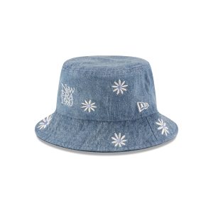 Flower Embroidery Light Denim Bucket Hat
