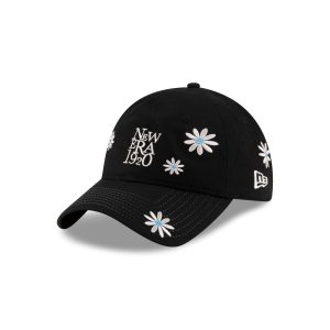 Flower Embroidery Black Denim 9TWENTY Adjustable