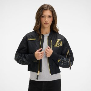 Alpha Industries Black and Gold Women's Cropped L-2B Bomber Jacket
