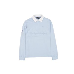Pale Blue Script Long Sleeve Rugby Shirt