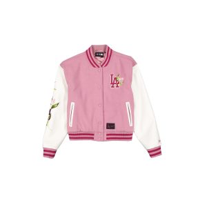 Women's Cosmetic Pink Floral Varsity Jacket