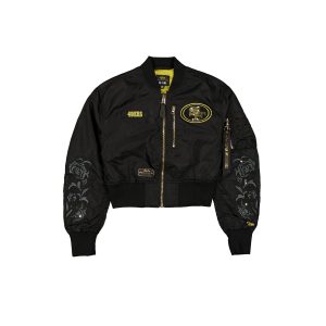 Alpha Industries Black and Gold Women's Cropped L-2B Bomber Jacket