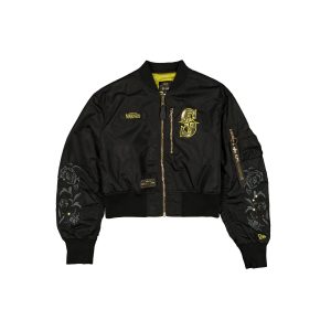 Alpha Industries Black and Gold Women's Cropped L-2B Bomber Jacket