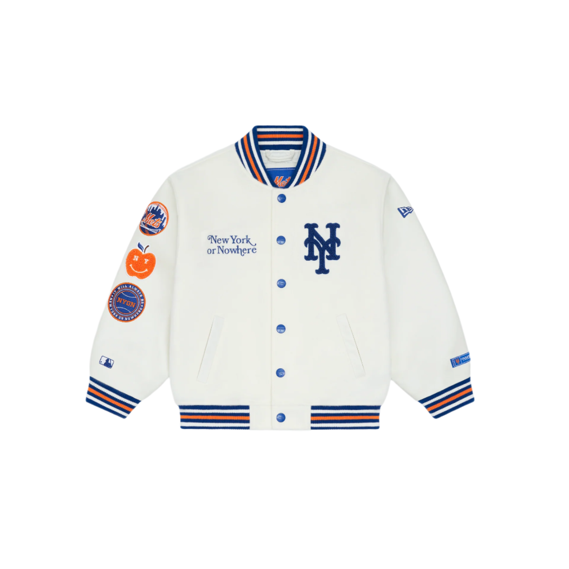 NYON-New-York-Or-Nowhere-Mets-Kids-Motto-Varsity-Jacket-Cream-Front-1.png